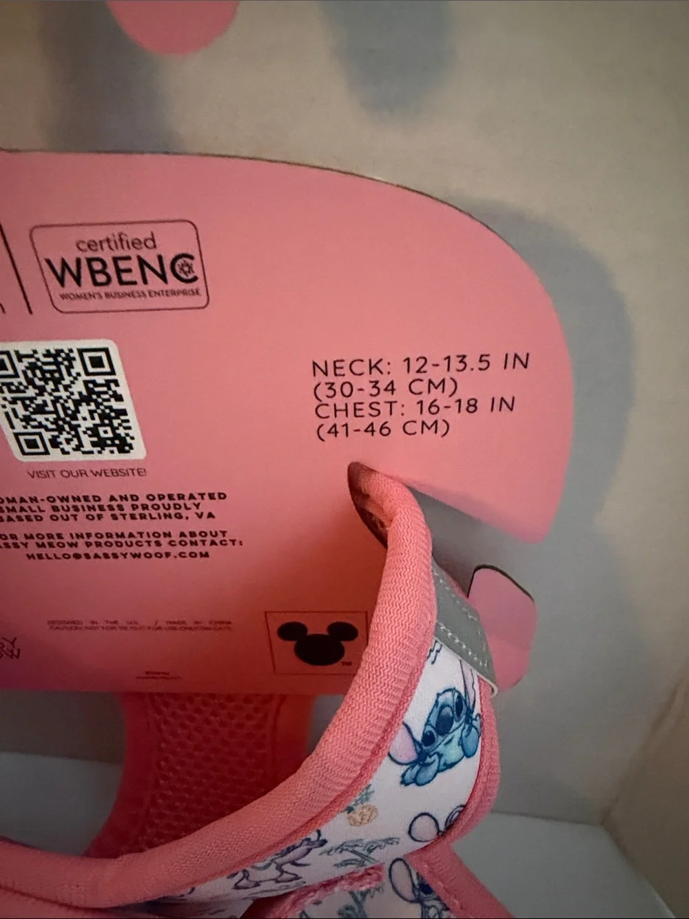 Disney Sassy Meow Pink Stitch Print Cat Harness